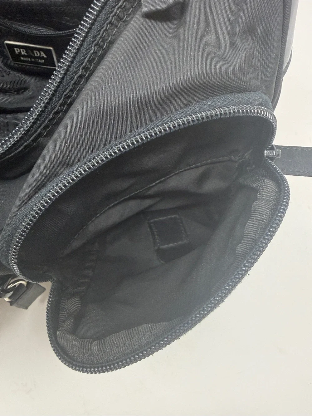 Prada Black Nylon Tessuto Messenger Crossbody Bag Leather Buckle Flap